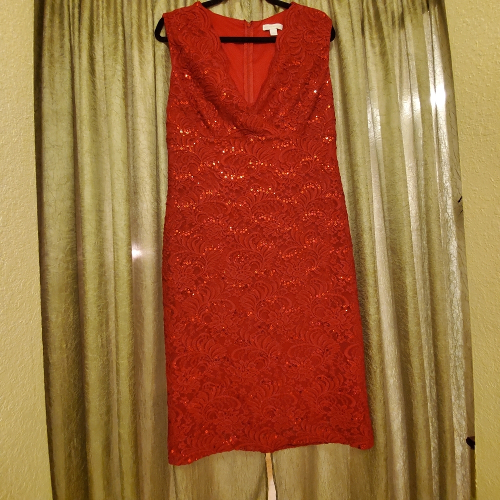 New York & Co. Red lace & sequined dress